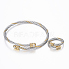 Trendy 304 Stainless Steel Torque Bangles & Rings Sets SJEW-H073-09A-1