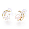 Crescent Moon Natural White Shell & Pearl Stud Earrings PEAR-N020-05N-3