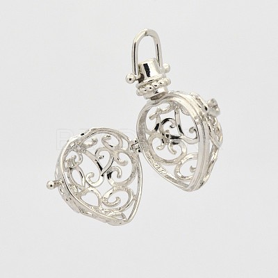 Filigree Heart Brass Cage Pendants KK-D389-02P-1