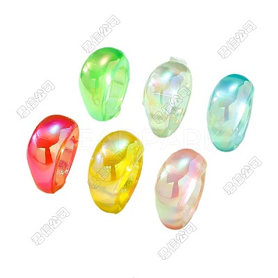 6Pcs 6 Colors Resin Finger Rings for Women FS-WGBD8BE-05-1