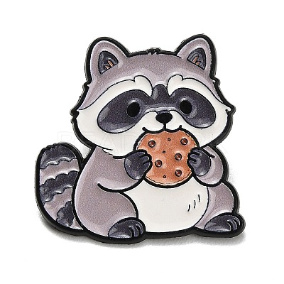 Cute Raccoon Eating Cookie Enamel Pins JEWB-K040-05EB-1