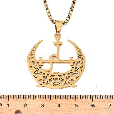 201 Stainless Steel Hollow Crescent Moon Pendant Box Chain Necklaces LS-NJEW-M086-02G-1