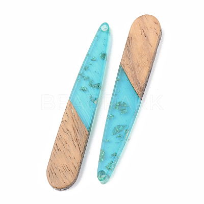 Transparent Resin & Walnut Wood Pendants X-RESI-S389-039A-B03-1