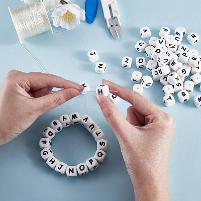 20Pcs White Cube Letter Silicone Beads 12x12x12mm Square Dice Alphabet Beads with 2mm Hole Spacer Loose Letter Beads for Bracelet Necklace Jewelry Making JX432L-1