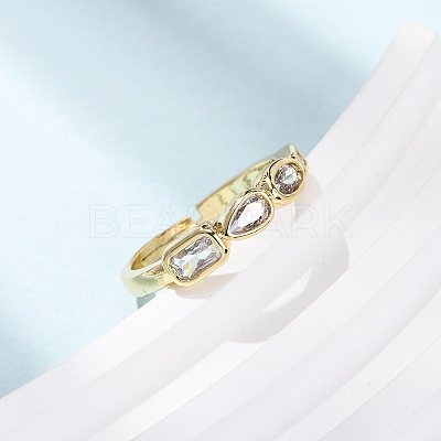 Adjustable Brass Micro Pave Cubic Zirconia Finger Rings for Women RJEW-K264-03G-1