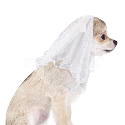 Adjustable Polyester Dog Collar & Wedding Bride Veil Sets AJEW-DR0001-74-1
