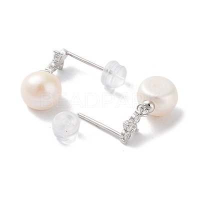 Natural Pearl and Cubic Zirconia Stud Earrings for Women EJEW-C083-01P-1
