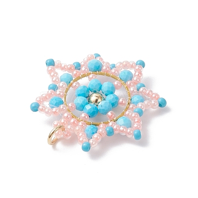 Glass Seed Beaded Snowflake Pendants PALLOY-MZ00953-02-1