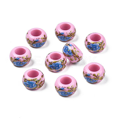 Flower Printed Opaque Acrylic Rondelle Beads SACR-S305-27-B02-1