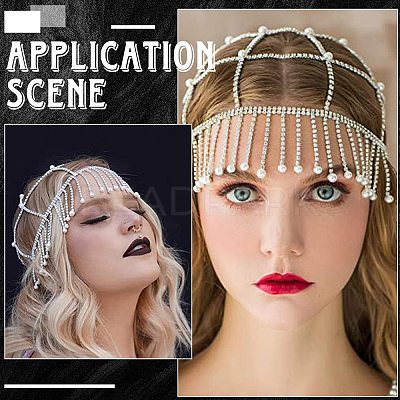ABS Imitation Pearl & Rhinestone Mesh Headpiece Cap AJEW-WH20017-85P-1