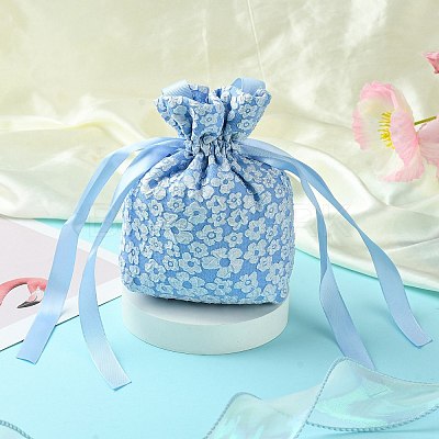 Cloth High Jacquard Flower Sugar Gift Drawstring Bags with Handle ST-CJ0004-01A-1