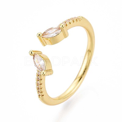 Brass Micro Pave Cubic Zirconia Cuff Rings for Women KK-T071-74G-1