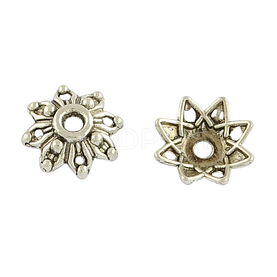 8-Petal Flower Alloy Bead Caps TIBEB-155-AS-NR-1