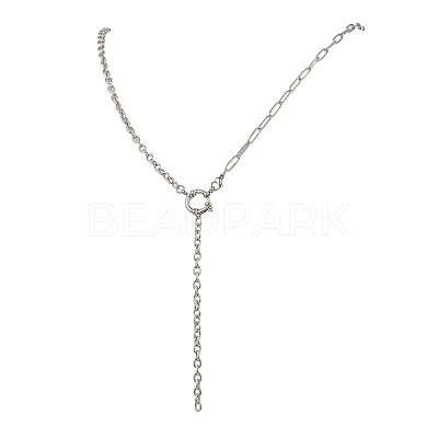 304 Stainless Steel Paperclip Chain Cable Chain Lariat Y Necklaces NJEW-JN05785-1