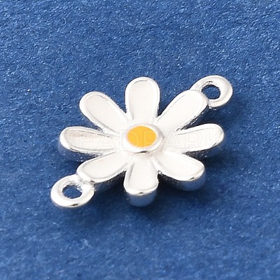 925 Sterling Silver White Enamel Daisy Flower Connector Charms STER-F059-07S-1