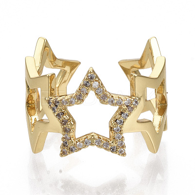 Brass Micro Pave Cubic Zirconia Cuff Rings RJEW-S044-075-NF-1