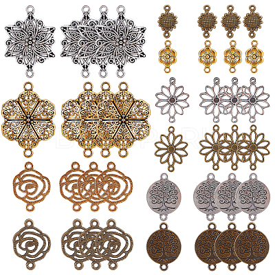 60Pcs 10 Styles Tibetan Style Alloy Connector Charms FIND-SC0003-35-1