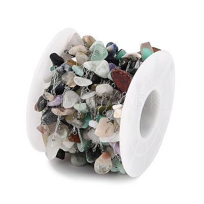 Handmade Natural Mixed Stone Chip Beads Chain CHS-H028-06B-01-1