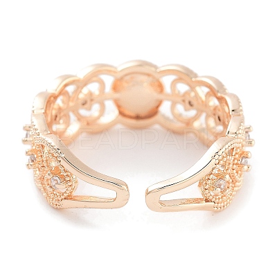 Rack Plating Heart Brass Micro Pave Cubic Zirconia Open Cuff Ring Settings KK-Z071-26KCG-1