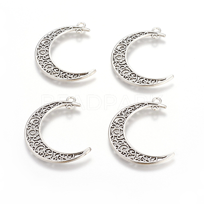 Tibetan Style Alloy Hollow Moon  2-Loop Link Pendants TIBEP-5312-AS-LF-1