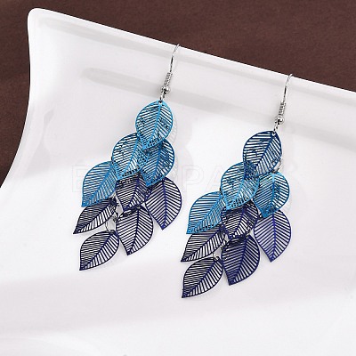430 Stainless Steel Leaf Dangle Earrings EJEW-A137-08P-04-1