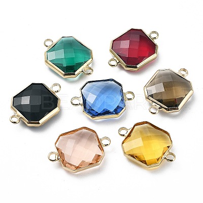 Brass Pave K9 Glass Connector Charms GGLA-Z001-07-1