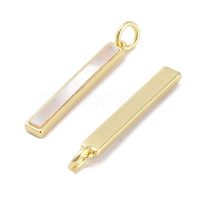 Brass Pave Natural Shell Pendants KK-C051-18G-1