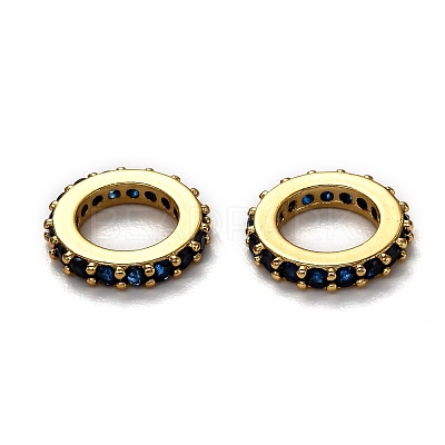 Brass Micro Pave Cubic Zirconia Rondelle European Beads KK-B028-18G-F-1