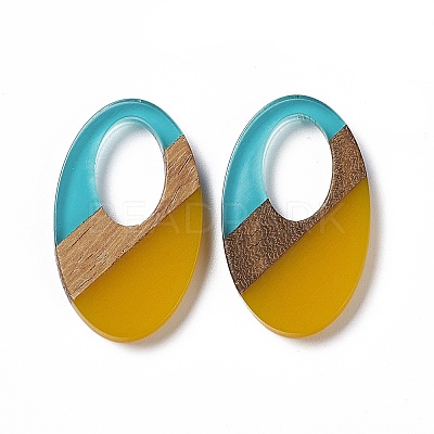 Transparent Resin & Walnut Wood Pendants RESI-M027-02J-1