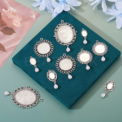 10Pcs 5 Style Alloy Pendant Cabochon Settings HJEW-TAC0120-1
