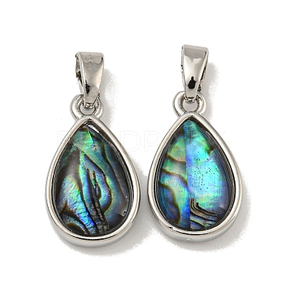Rack Plating Brass Pave Natural Paua Shell Pendants KK-U025-08P-01-1