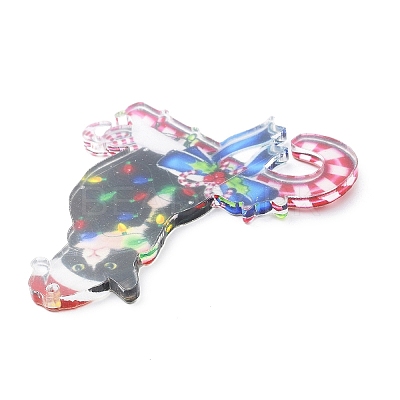 Christmas Cat Shape Acrylic Pendant Decoration HJEW-E007-01G-06-1
