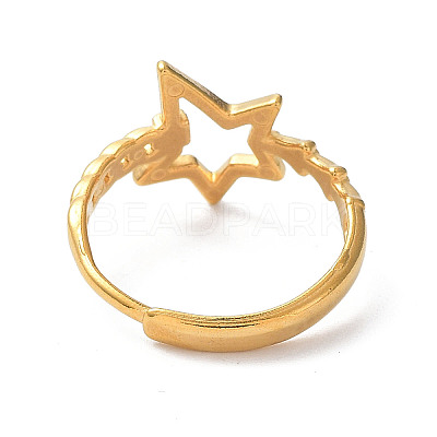 Ion Plating(IP) 304 Stainless Steel Hollow Star Adjustable Rings RJEW-D006-23G-1