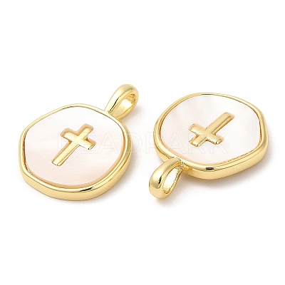 Rack Plating Brass Pendants with Shell KK-Q775-01G-1