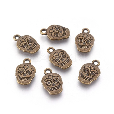 Mexico Holiday Day of the Dead Sugar Skull Tibetan Style Alloy Metal Pendants TIBEP-21061-AB-LF-1