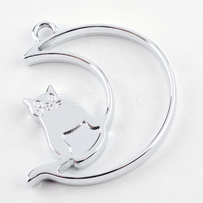Rack Plating Alloy Kitten Open Back Bezel Pendants X-PALLOY-S047-38D-FF-1