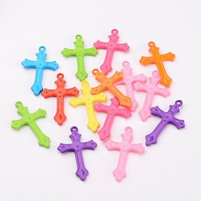 Mixed Color Cross Acrylic Pendants For Jewelry Making Embellishments DIY Craft X-SACR-515-M-1