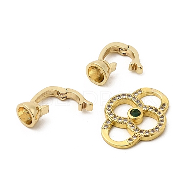 Rack Plating Brass Micro Pave Clear & Green Cubic Zirconia Fold Over Clasps KK-E034-54G-1