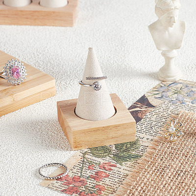 1 Cone Wooden Ring Organizer Holder RDIS-WH0031-02A-01-1