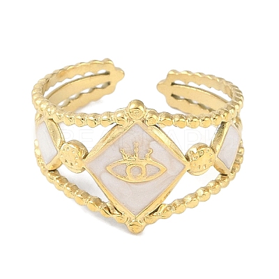 Ion Plating(IP) 304 Stainless Steel Enamel Rhombus with Eey Cuff Rings RJEW-L107-056G-01-1