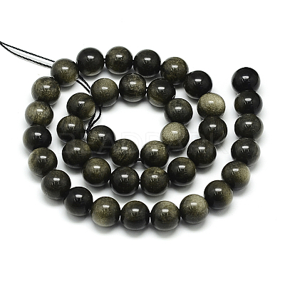 Natural Golden Sheen Obsidian Beads Strands X-G-S150-20-12mm-1