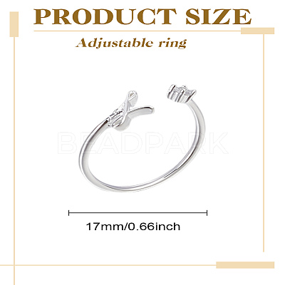 1Pc Letter Brass Rhinestone Open Cuff Rings for Women AJEW-LP0004-47L-S-1