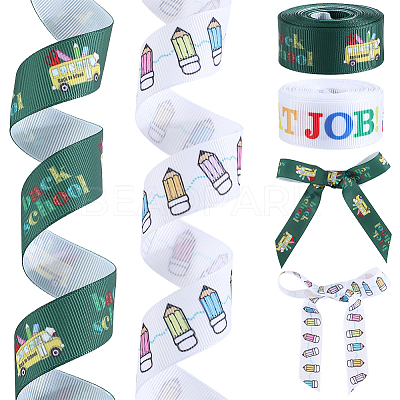 2 Rolls 2 Styles School Season Theme Polyester Colorful Printed Grosgrain Ribbon OCOR-GF0004-23C-1