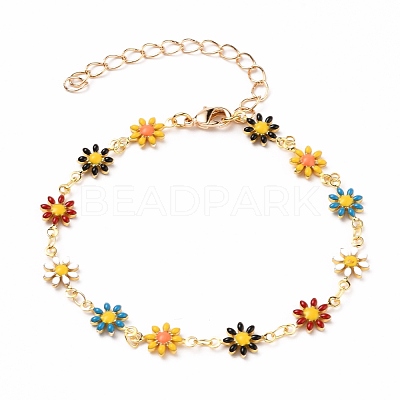 Daisy Link Chain Necklaces & Bracelets Jewelry Sets SJEW-JS01138-01-1
