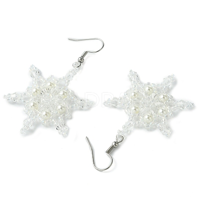 Christmas Snowflake Glass Seed Braided Dangle Earrings EJEW-MZ00236-01-1