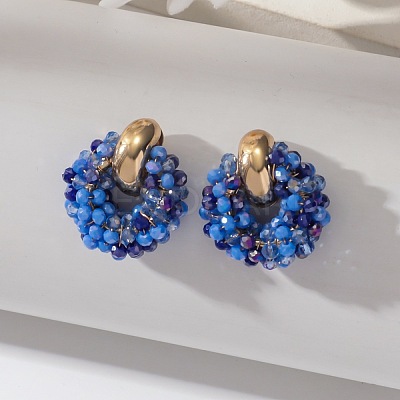 Iron & Glass Bead Ring Stud Earrings FS-WG96D15-07-1