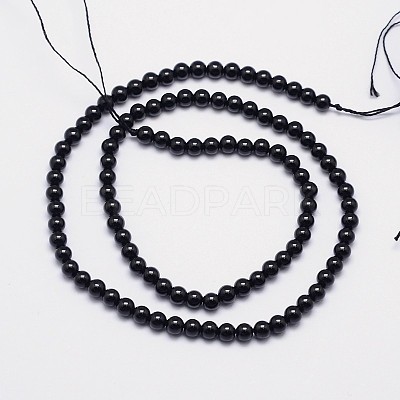 Natural Black Tourmaline Round Bead Strands G-I160-01-4mm-1