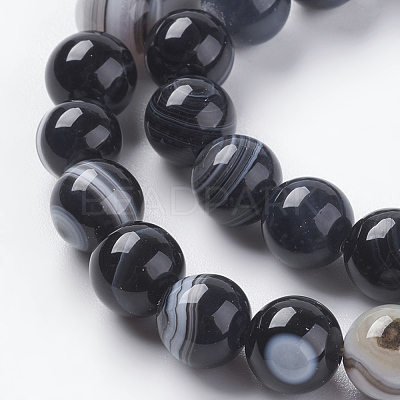 Round Dyed & Heated Natural Black Agate Beads Strands X-G-G582-8mm-07-1