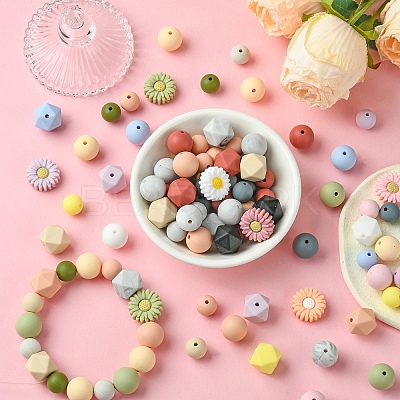 48Pcs 14 Styles Food Grade Eco-Friendly Silicone Focal Beads DIY-YW0008-83A-1