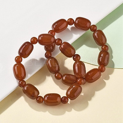 Natural Carnelian Bead Stretch Bracelets G-P570-01G-1